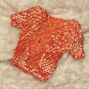 Vintage 90s Y2K Popcorn Shirt Stretch Shirt Orange Satin